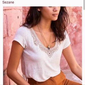 Sezane - Loly T-Shirt Linen Crochet Embroidered - S - White